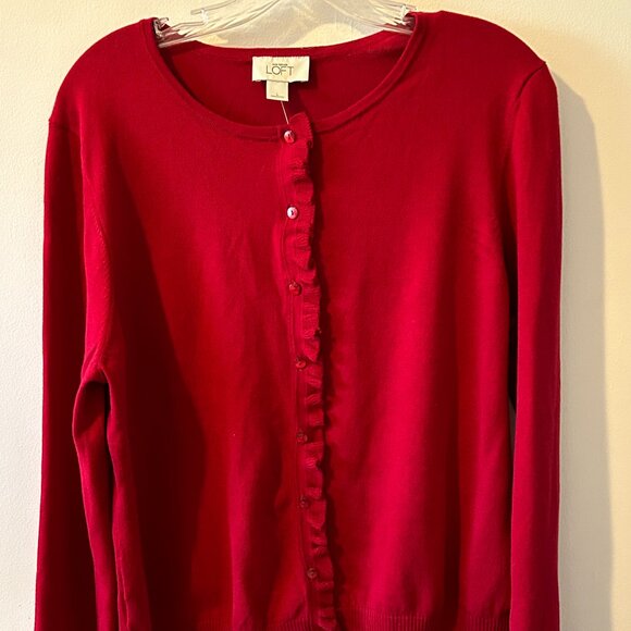 Anne Taylor Loft Red Ruffled Sweater - Picture 1 of 4
